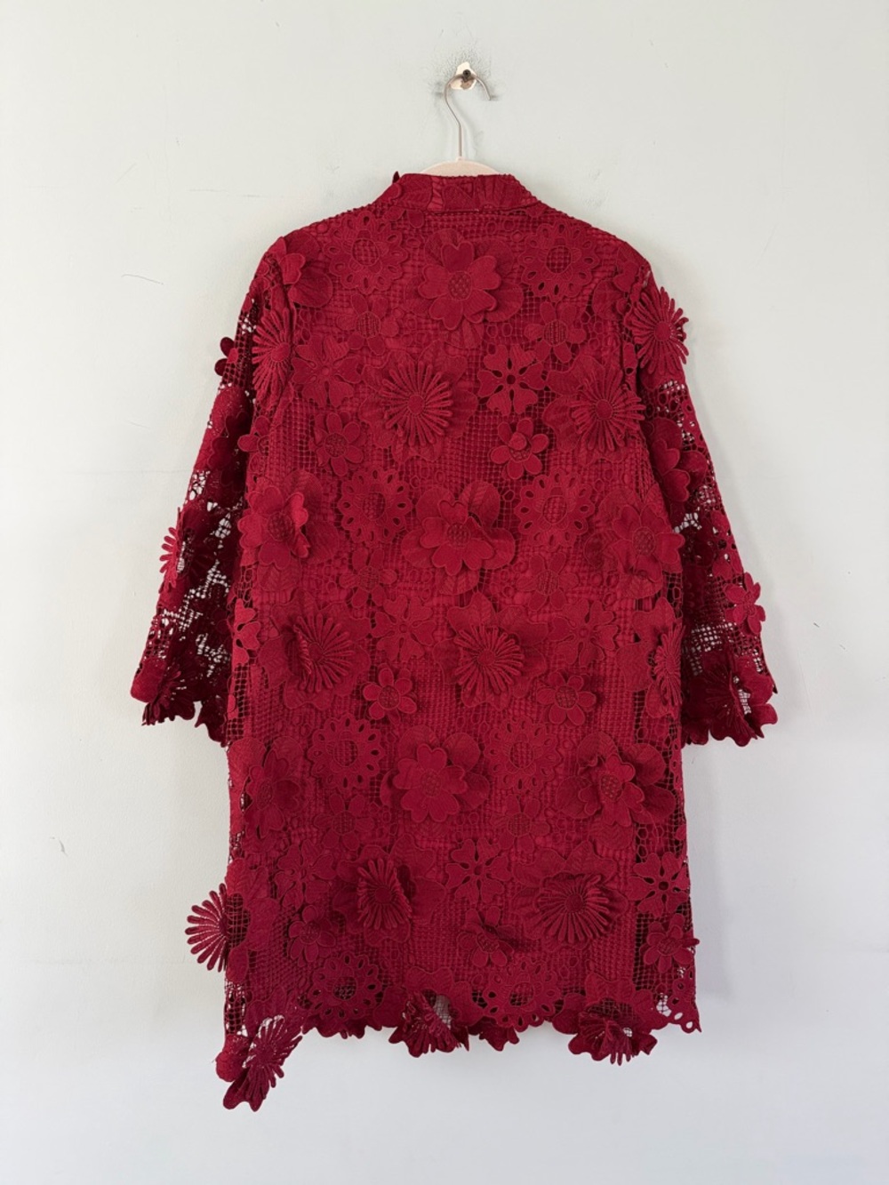 NWT J.Marie Seraphina Floral 3D Lace 3/4 Maroon Wine Preppy Shift Dress - Picture 3 of 7